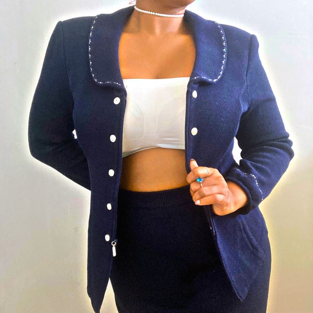 Vintage St. John Blue Jacket Skirt Set Size 10